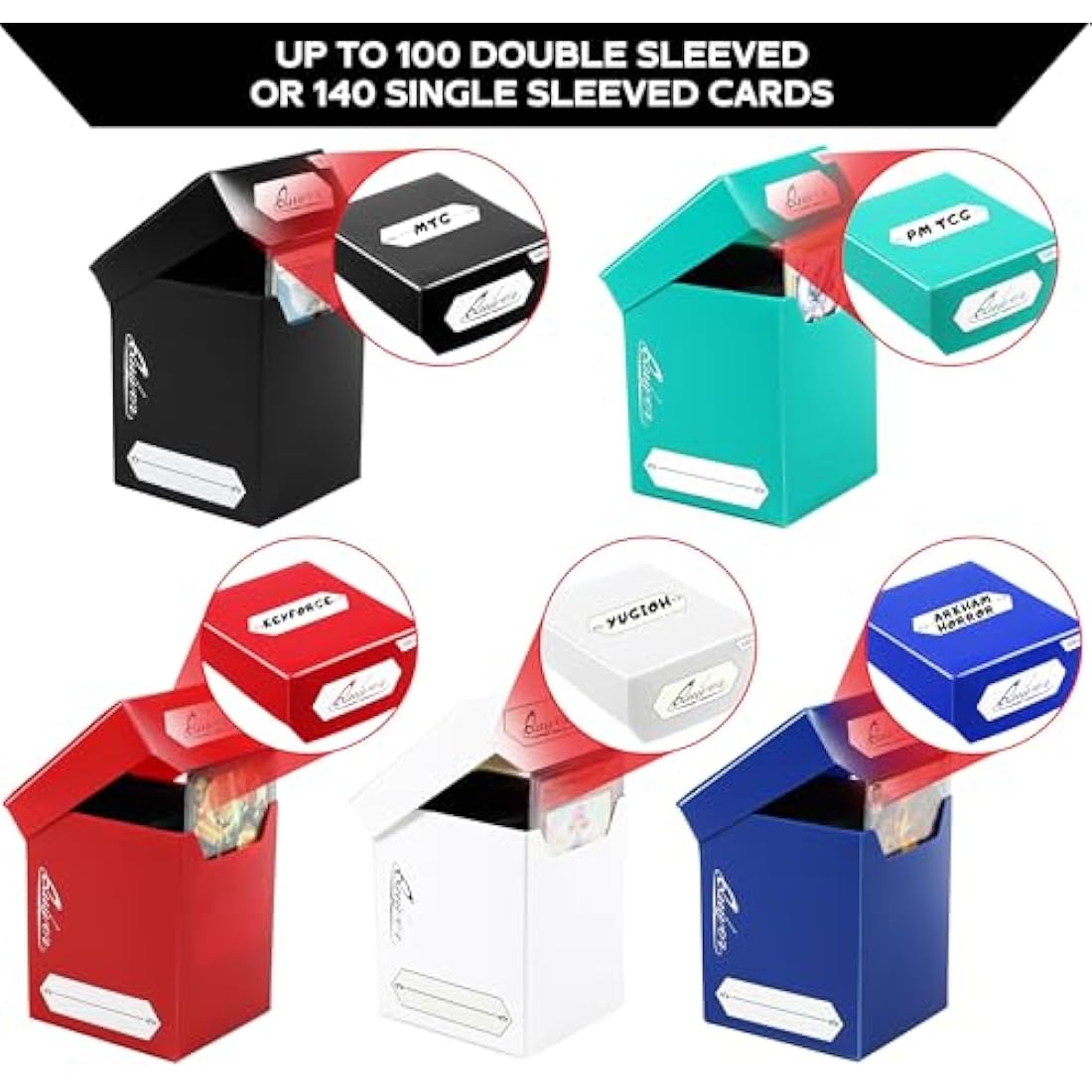 Quiver Time 80+ Standard Trading Card Deck Blocks Fits MTG Deck & Other TCG Cards - Set of 5 Commander Deck Box with 2 Dividers/Card Deck Box (White, Black, Blue, Red & Green)