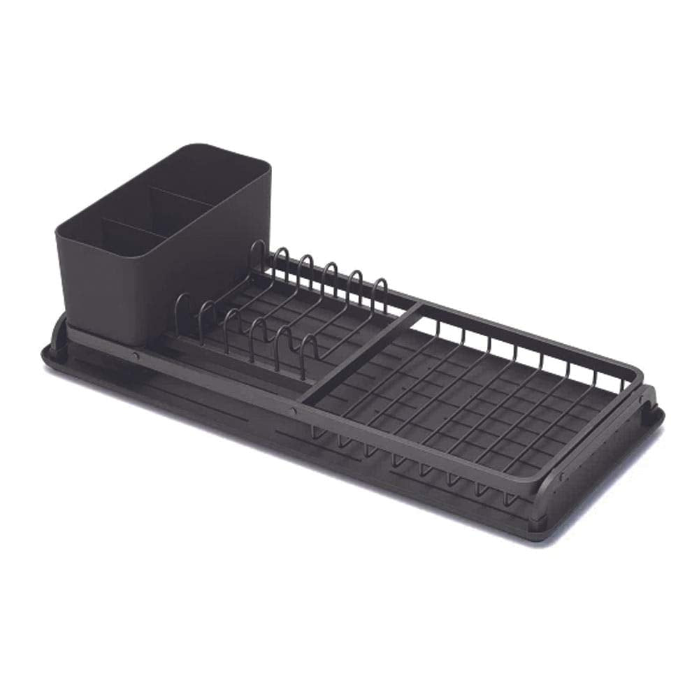Brabantia Dish Drying Draining Rack (Compact / Light Grey) Easy-Clean Drip Tray & Removable Cutlery Basket, Corrosion-Resistant Aluminium Rack, 20 x