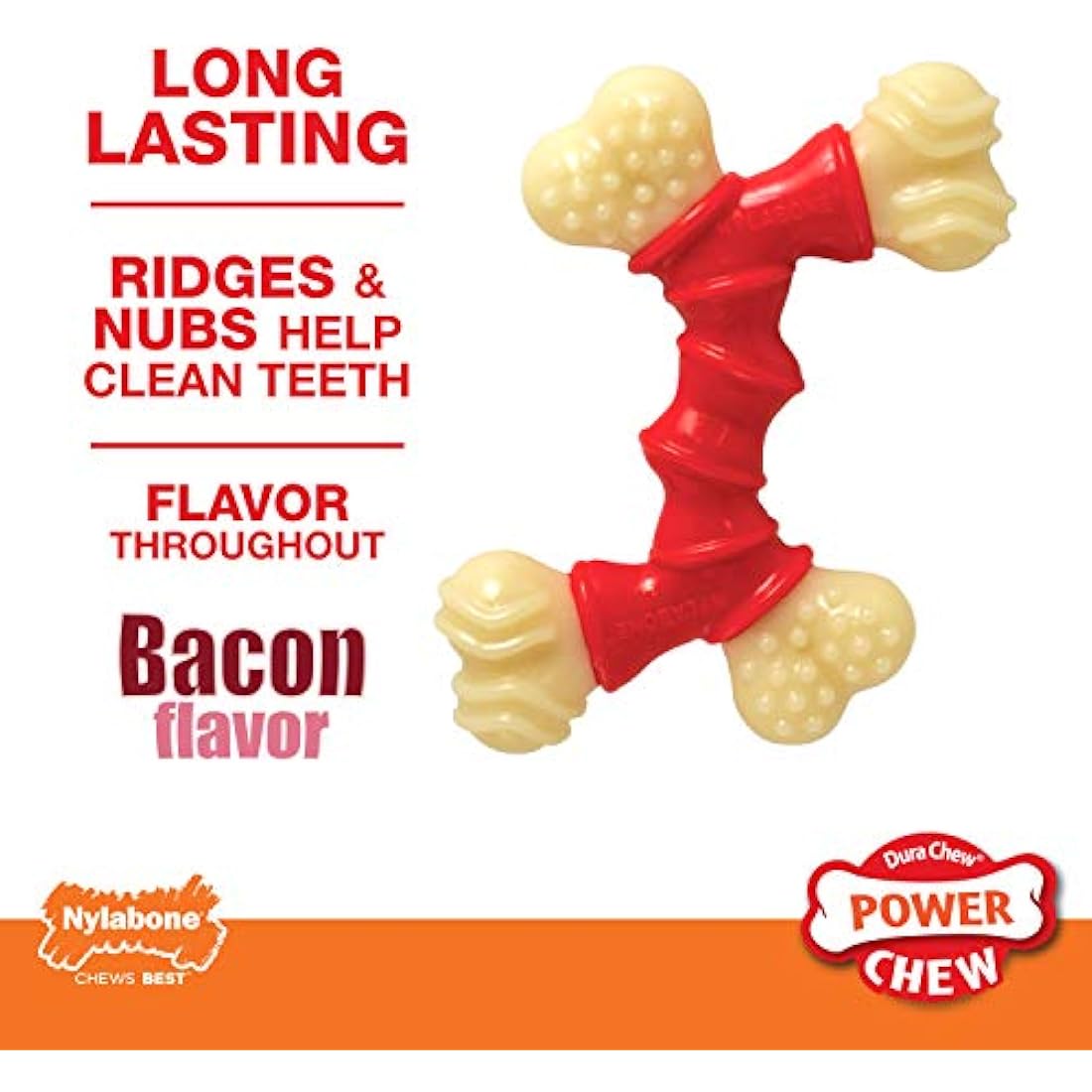 Nylabone Extreme Tough Dog Chew Toy, Double Bend Bone, Cleans Teeth, Bacon Flavour, Medium, for Dogs Up to 16 kg
