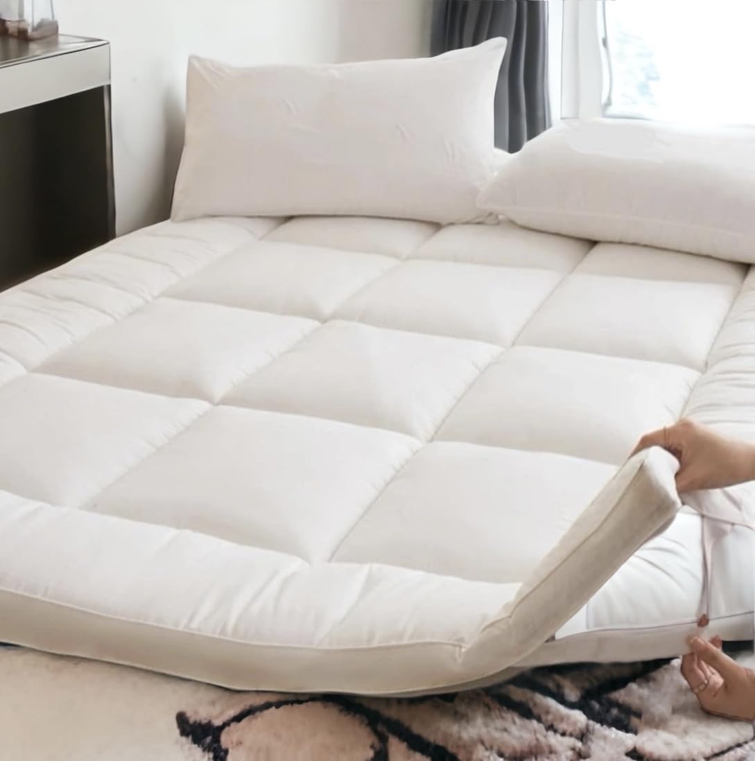 VL Mattress Topper Super King Size 10cm Thick Microfiber Quilted Fluffy and Soft Mattress Protector with Strong Corner Straps for Firm Grip WHITE