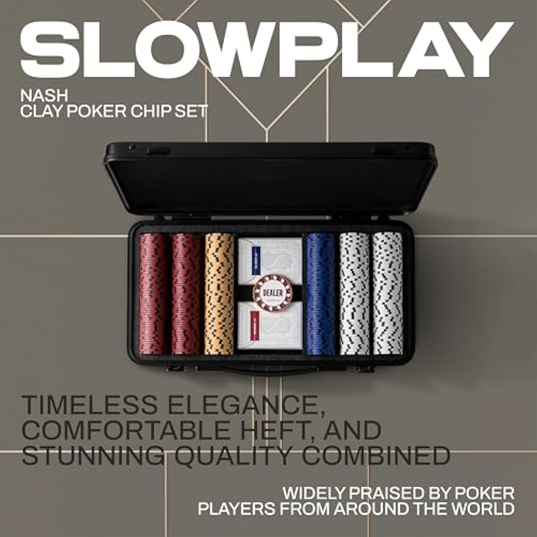 SLOWPLAY Nash 14 Grams Clay Poker Chips Set for Texas Hold’em, 300 PCS [with Numbered Values] Features a High-end Chip case with Extra Durable German Polycarbonate Shell, for Poker Players