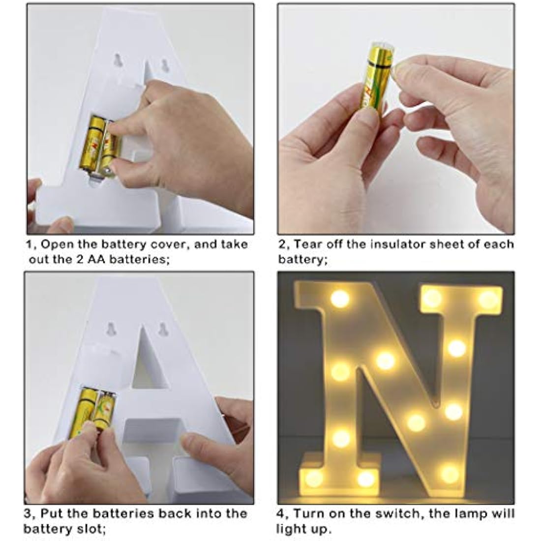 HONPHIER® Letter Lights Decorative LED Alphabet Lights Marquee Decoration Light Up Sign Night Light Battery Operated for Birthday Party Wedding Receptions Holiday Bar Home Bedroom Bath Bar Decor (N)