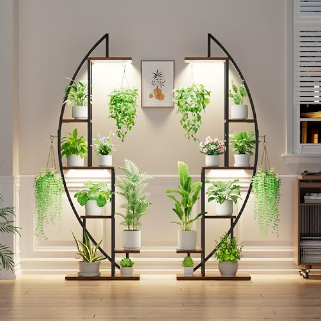 BACEKOLL Plant Stand Indoor with Grow Lights, 6 Tiered Tall Plant Shelf, Metal Plant Stand for Indoor Plants Multiple, Half-Moon Plant Rack Display Shelf, 2 Pcs Plant Holder for Living Room, Patio