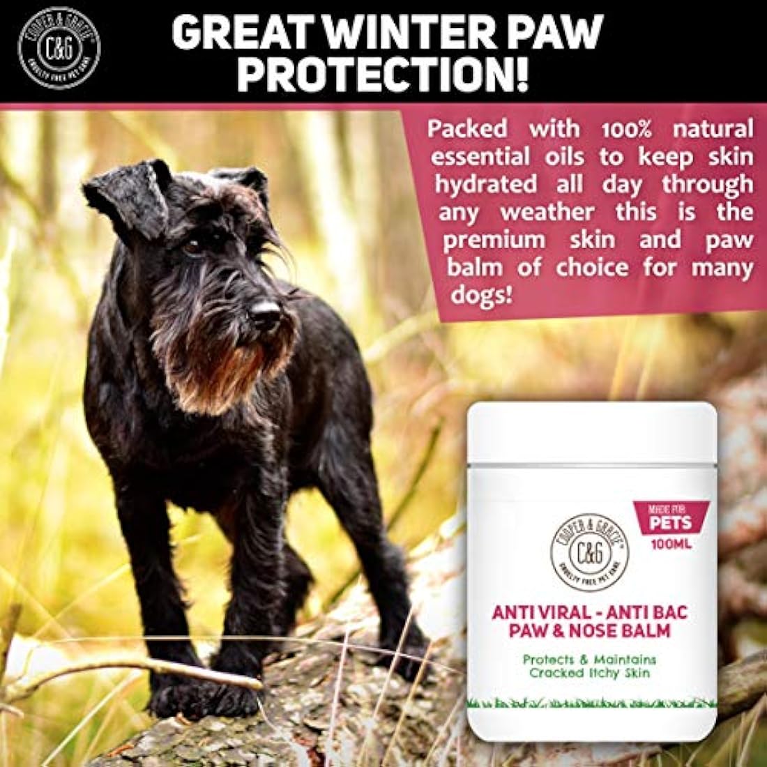 Dog Paw And Nose Balm 100ml - Instantly Soothe Cracked Itchy Skin and Paws - Anti-fungal Cruelty Free Formula - Best Grooming For Dogs