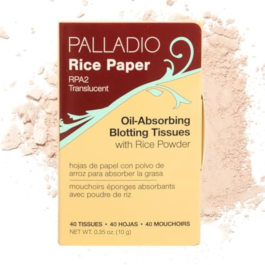 Palladio Rice Paper Facial Tissues for Oily Skin, Face Blotting Sheets Made from Natural Rice, Oil Absorbing Paper with Rice Powder, 2 Sided, Instant Results, Translucent, 40 Count, Pack of 1