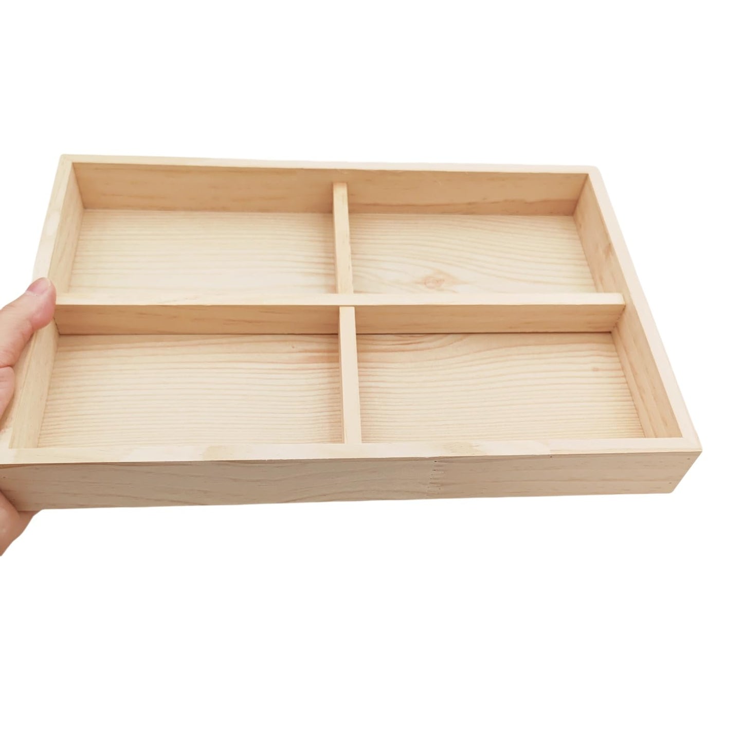 Anktily Unfinished Wooden Storage Divider Box with 4 Compartments, Showcase Display Box Underwear Storage Case Wood Display Tray for Jewellery
