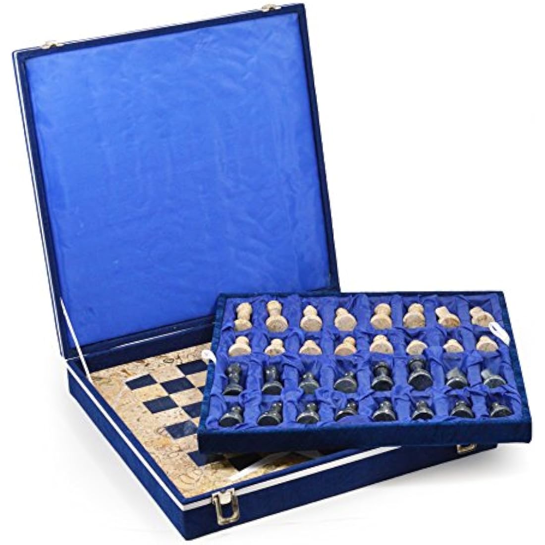 British Fossils 15" Himalayan Marble Chess Set - Fossilstone & Black Marble