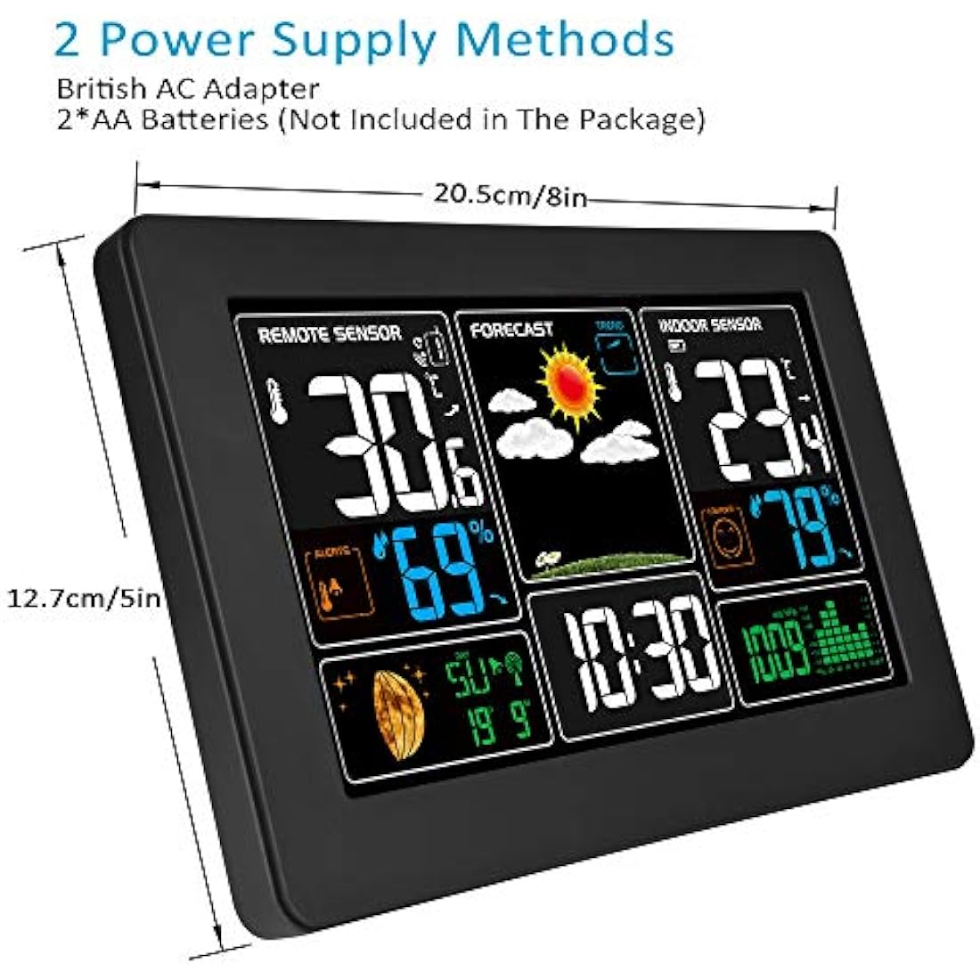 Kalawen Weather Station with Outdoor Indoor Sensor, MSF Wireless Digital Alarm Clock, Barometer, Temperature, Humidity Monitor, Weather Forecast for Home Garden