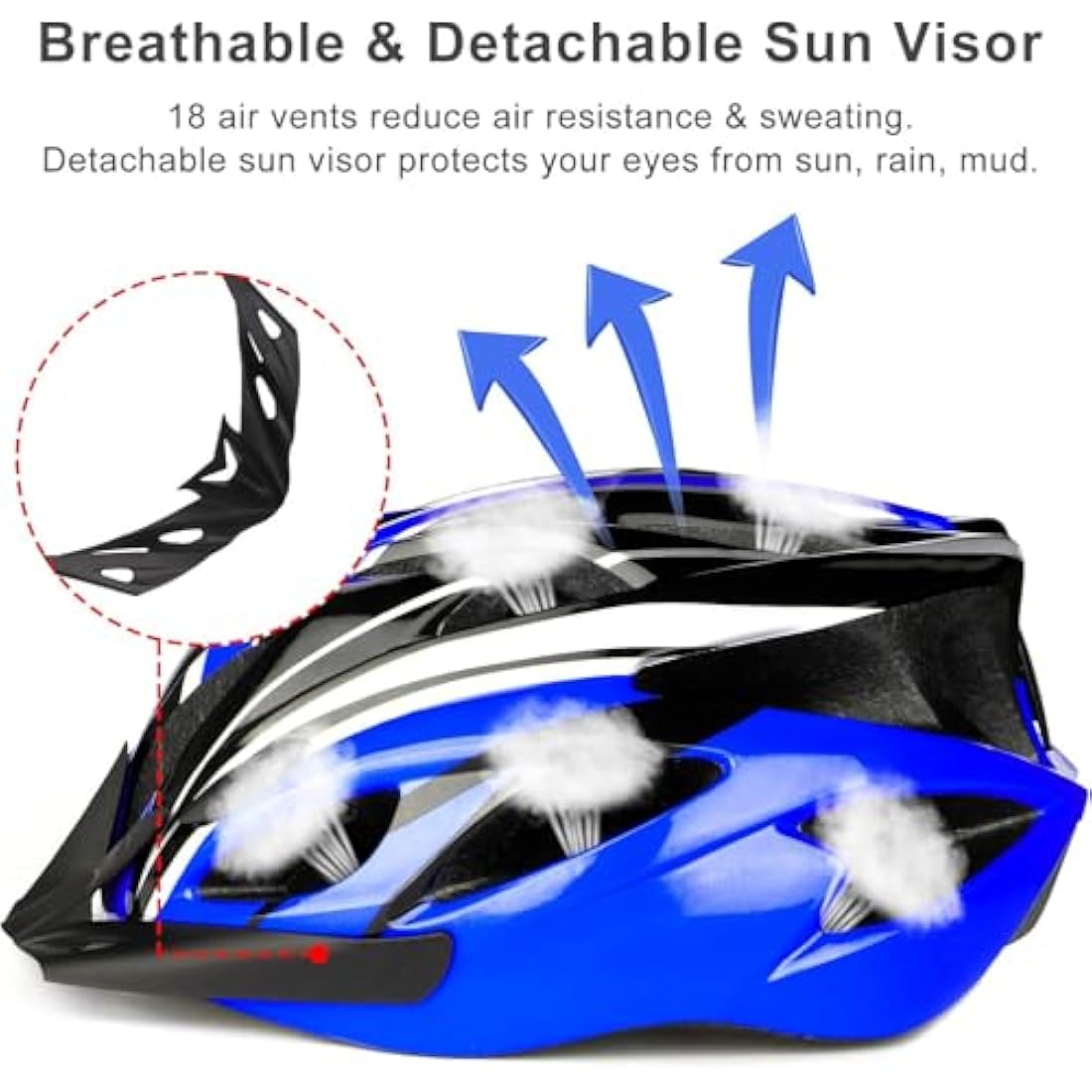 RaMokey Cycle Helmet, Lightweight Bicycle Helmet, Adjustable Mountain & Road Bike Helmets for Adults, 18 Vents with Adjustable Strap & Detachable Visor for Mens Womens(Head Sizes 58-62cm)