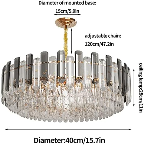 Modern Luxury Round Crystal Chandelier: 40cm 3-Tiers Ceiling Hanging Pendant Light with 6 Bulbs - Contemporary Lighting Fixture Lamp for Kitchen Island Bedroom Transparent Grey