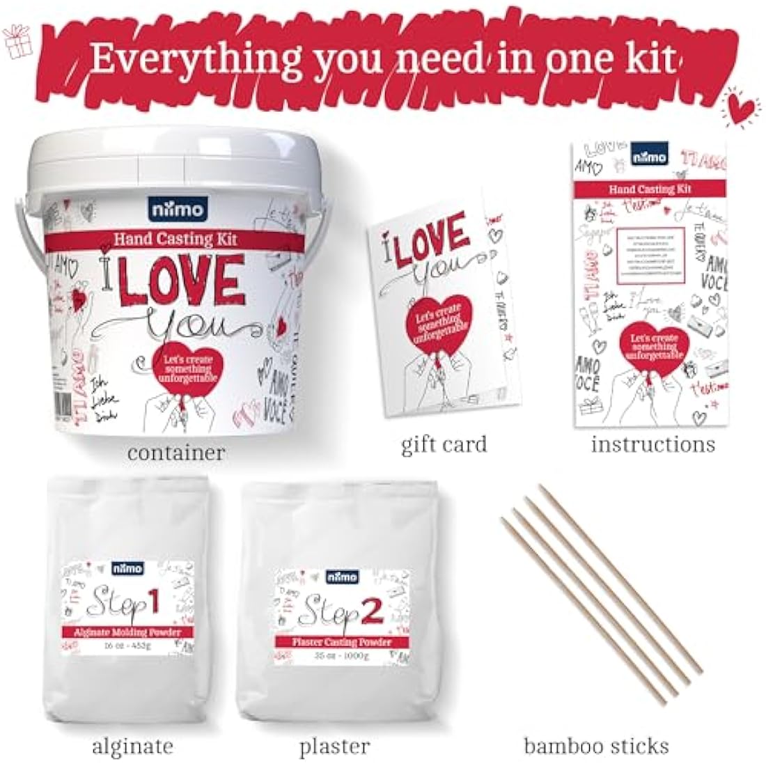 Niimo® 'I Love You' Couples Hand Casting Kit - Fun & Skin-Safe Hand Moulding Kit Couple, Personalised Gifts for Her & Him, with Gift Card & Video Tutorial