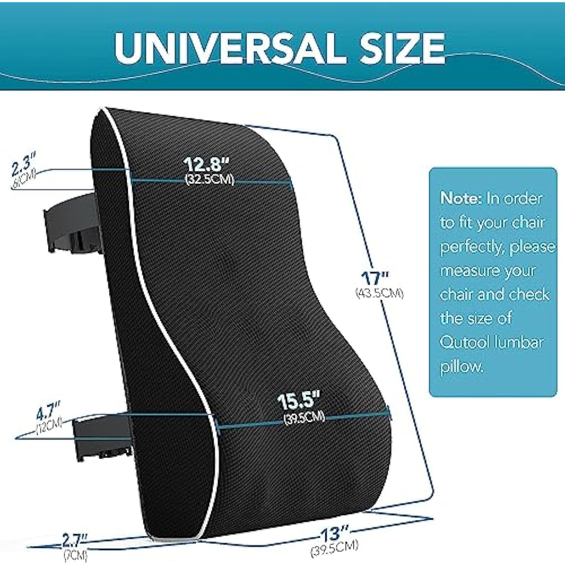 QUTOOL Lumbar Support Pillow for Office Chair Car Memory Foam Back Cushion Large Back Support Pillow for Computer, Gaming Chair, Recliner Double Adjustable Straps
