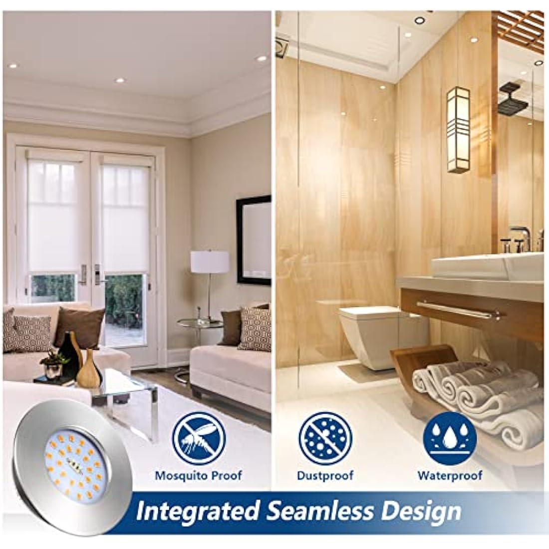 HiBay 20x 7W Recessed Ceiling Lights Ultra Thin IP44 Spotlight Brushed Chrome Down Light Warm White LED Downlight 68mm Ceiling Hole for Bathroom Kitchen Outdoor Soffits