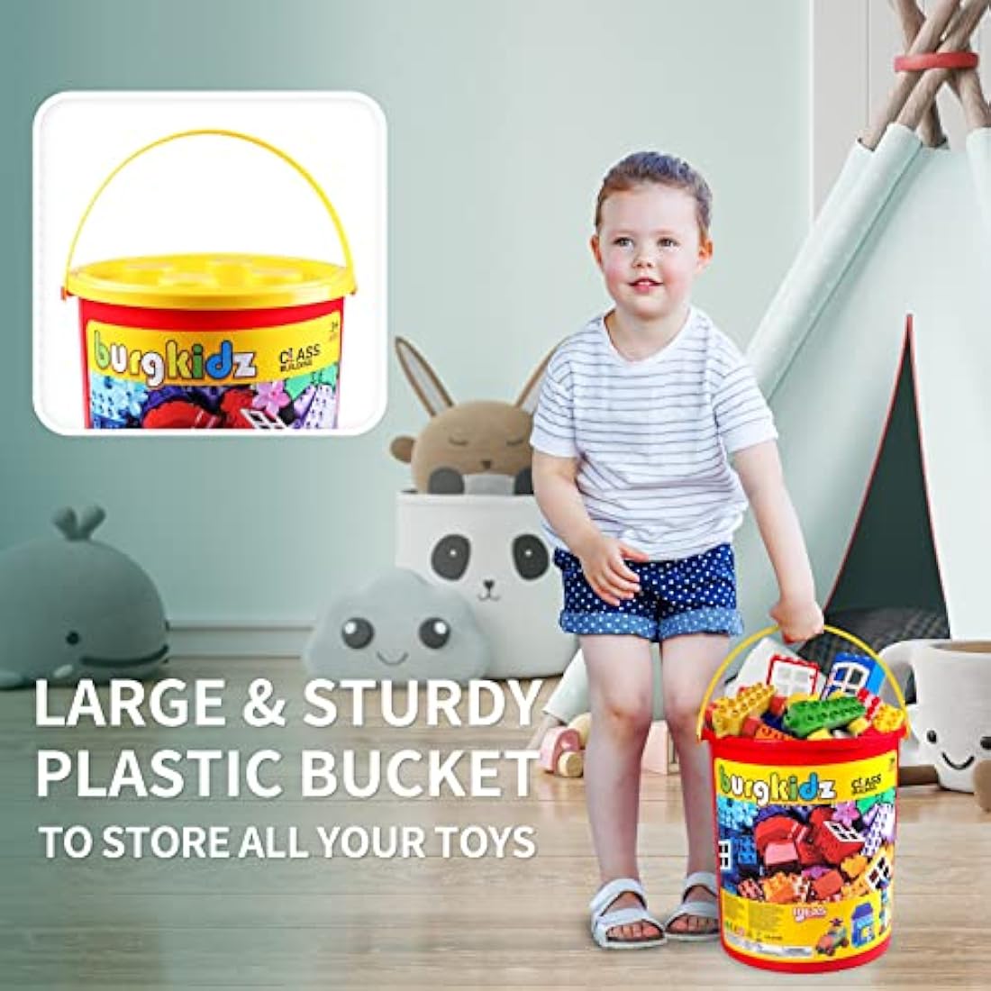 Big Building Block Set - 214 Pieces Toddler Educational Toy Classic Large Size Building Block Bricks - 13 Fun Shapes and Storage Bucket - Compatible with All Major Brands Bulk Bricks Set for 3+ Ages