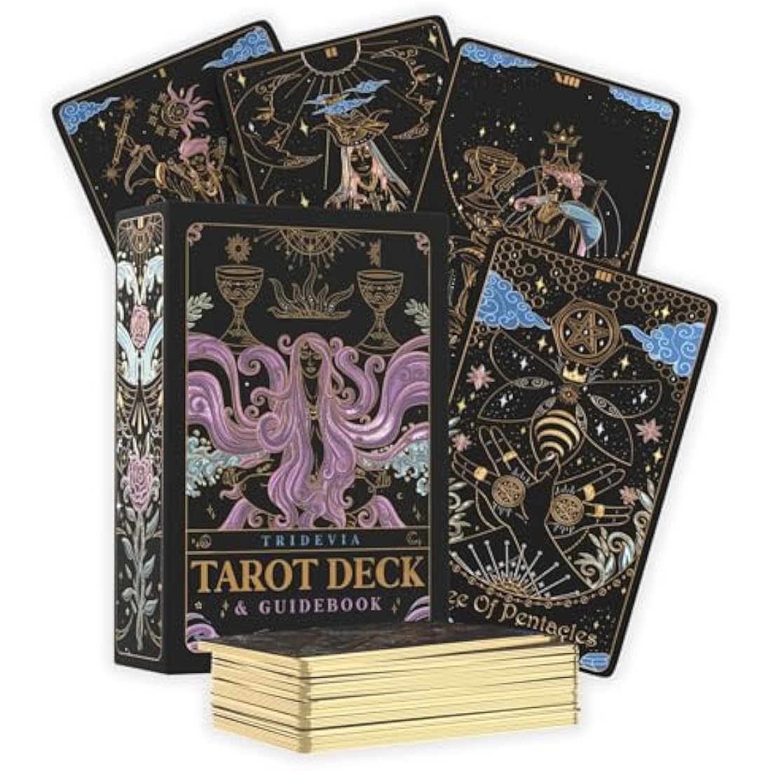 Calmoura Tridevia Tarot Cards with Guide Book (78 Cards) – Rider Waite Tarot Cards with Meanings on Them – Tarot Deck for Beginners
