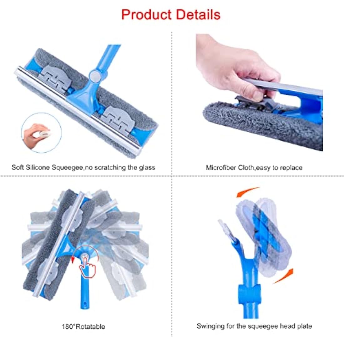 Mitclear 12 Foot (3.7m) Window Squeegee Cleaner Kit, Extension Poles + Silicone Squeegee (12in) + Window Washer, 2 in 1 Windows Glass Cleaning Tool for Indoor/Outdoor High Windows, Blue (IKU-110370)