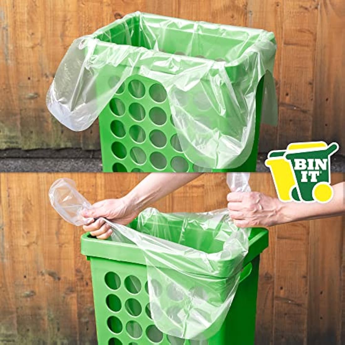 BIN IT 40 Clear Large 70L Strong & Secure, Tie Top, Recycling Sacks, Bin Bags, Bin Liners, Refuse Sacks, Recycled, Tear Resistant, 120 Gauge - 30 μm, Perfect for Everyday Use