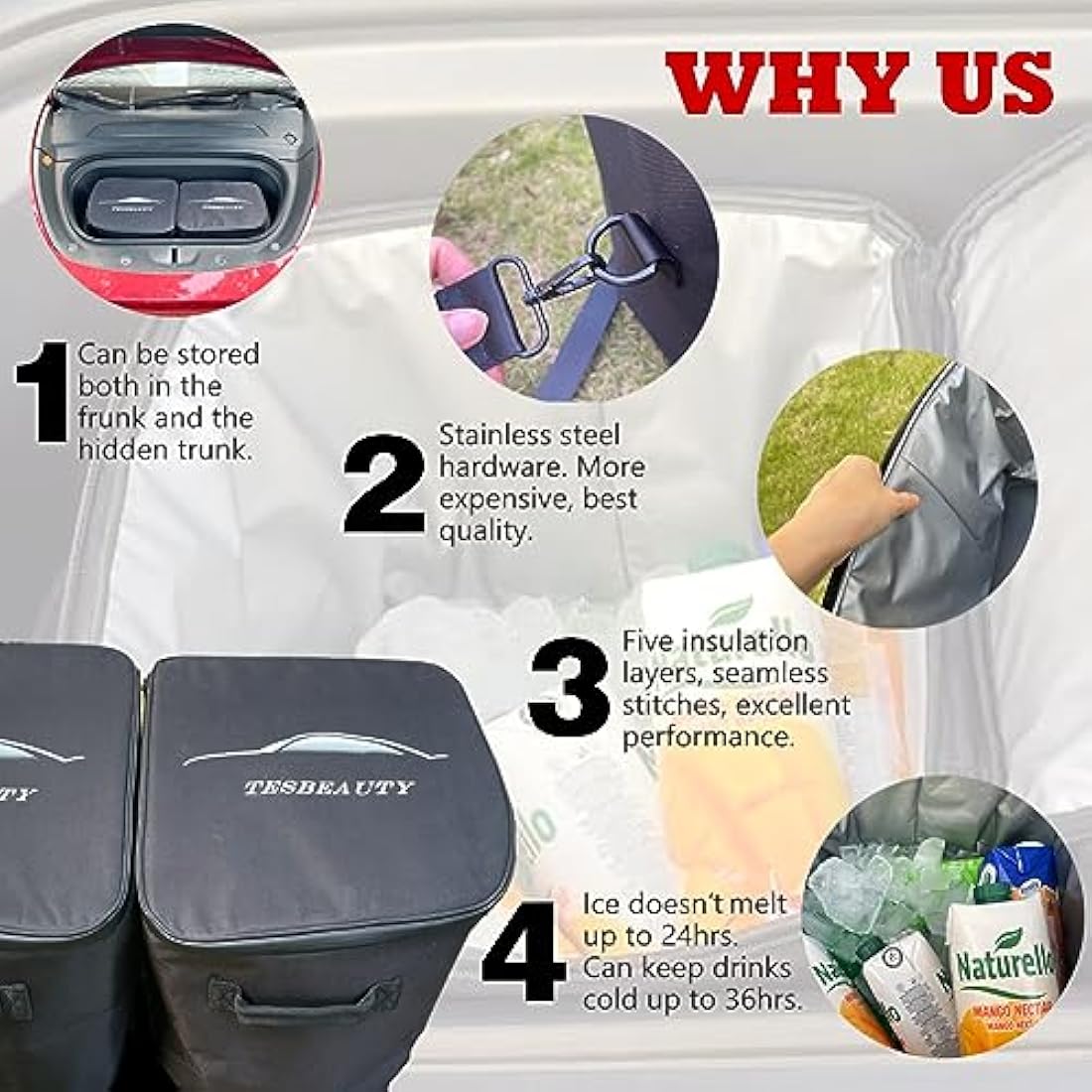 Camping Cooler Tesbeauty Insulated Bags Water Tight Versatile Use Grocery Bags for Tesla Model Y Model X Frunk Organizer Two Bags Shoulder Straps Provided