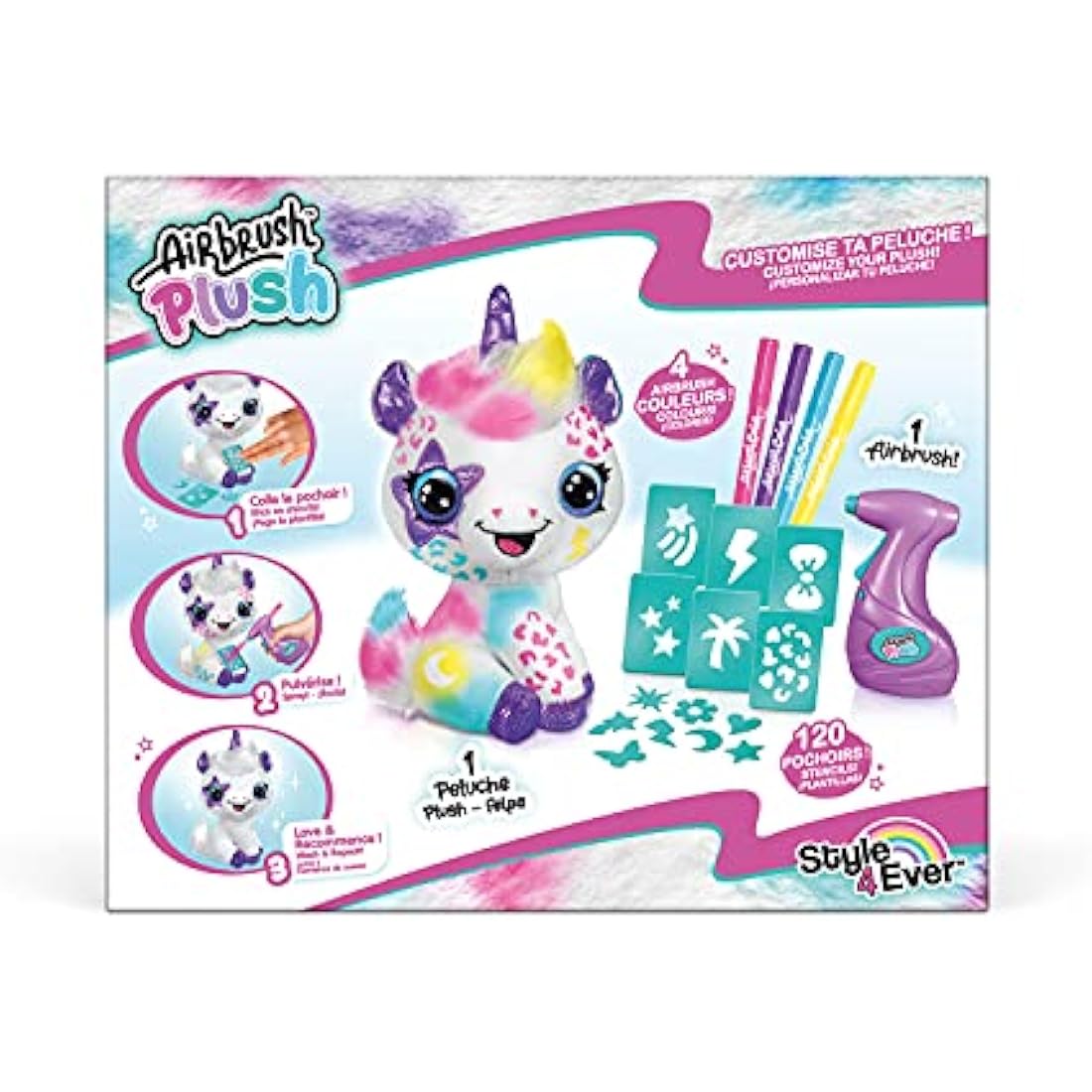 Canal Toys - Unicorn to Customise Airbrush Plush – Soft Toy Spray Art with Felt-Tip Pens and Stencils – 6 Years and Above – OFG 228