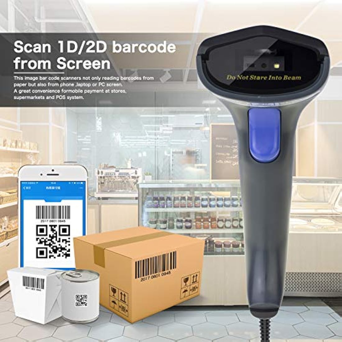 NETUM Wired 2D QR Barcode Scanner - Handheld Automatic Omnidirectional Bar Code Reader/Imager (QR, PDF417, GS1 Data Matrix) with USB Cable