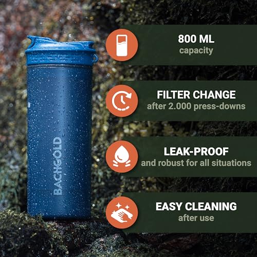 Bachgold® Professional Outdoor Water Filter Bottle XL [800 ml] with 2000 L Filter Capacity I Removes 99.99% of All Bacteria and Filters Viruses, Particles and Heavy Metals I Blackout and Crisis Proof