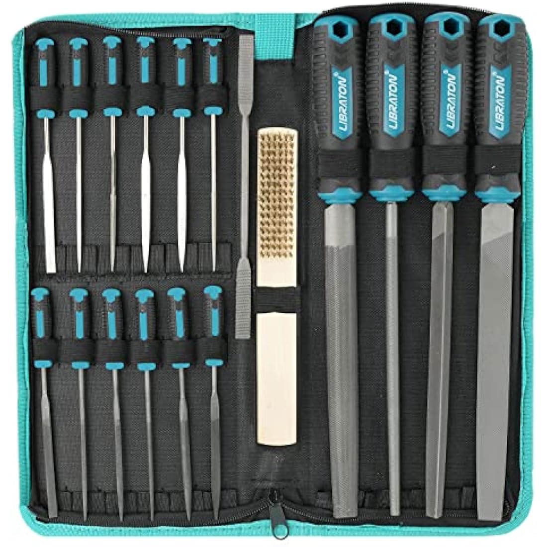 Libraton Metal File Set, Metal Files 31PCs, Metal Files for Steel, 12 Needle Files with Case, Riffler File, 12 Sandpapers, Steel Brush, File Sets for Wood and Metal, for Metalworking & Woodworking