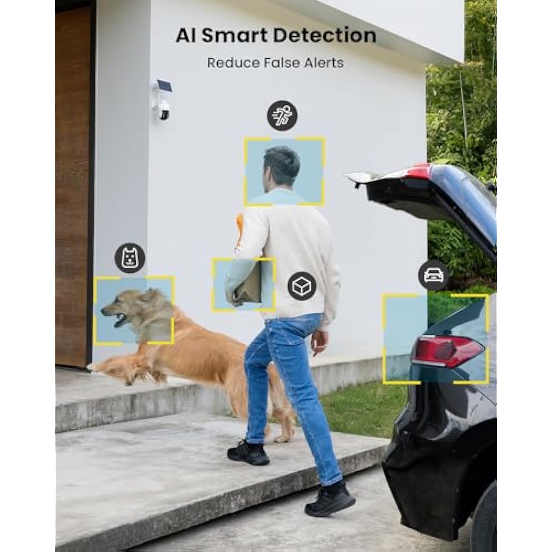 ieGeek 2K Solar Security Camera Outdoor Wireless, 360° Pan Battery Camera with Solar Panel, Wifi CCTV Camera Systems, Color Night Vision, PIR Motion Detection, 2-Way Audio, Works with Alexa