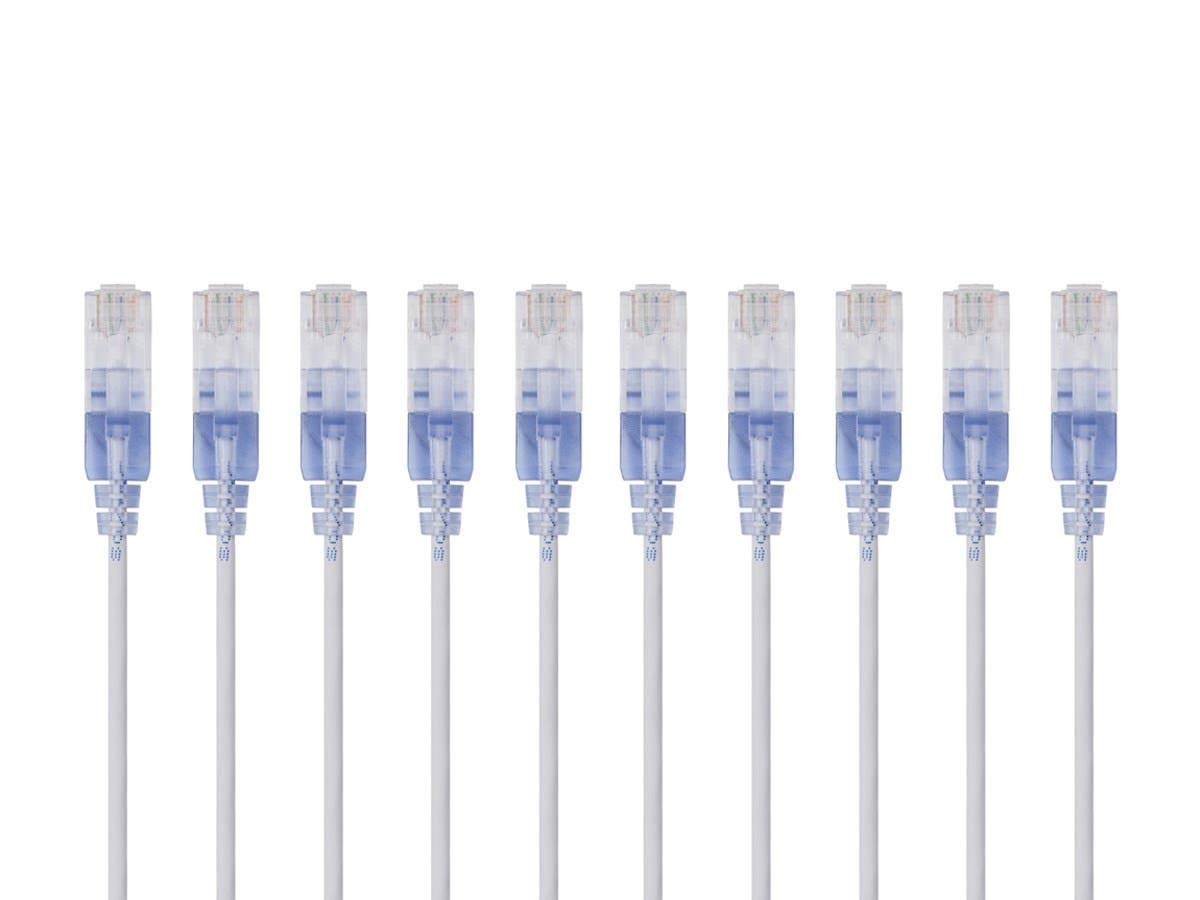 Monoprice Cat6A Ethernet Patch Cable - Snagless RJ45, 550Mhz, 10G, UTP, Pure Bare Copper Wire, 30AWG, 10-Pack, 0.5 Feet, White - SlimRun Series