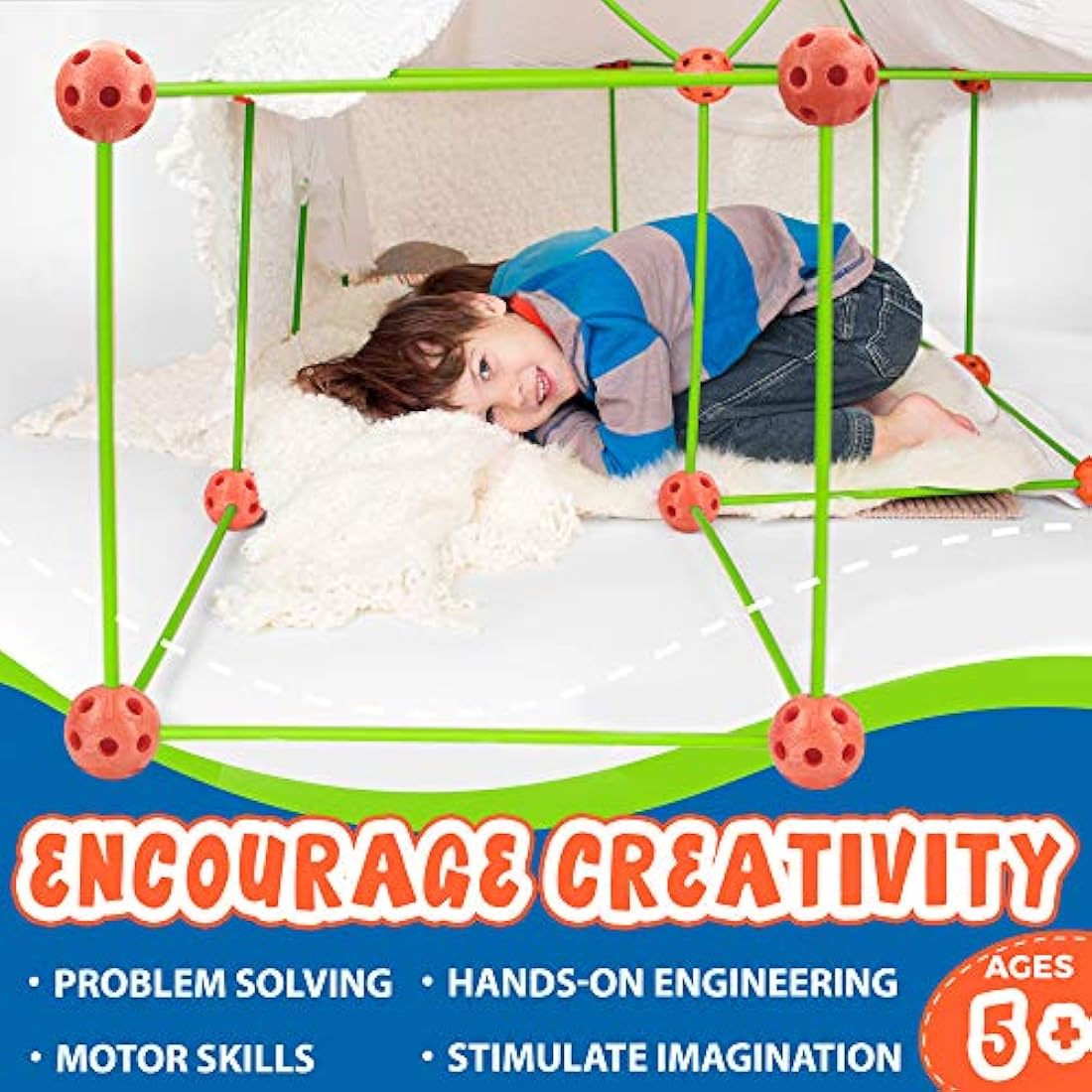 Kids Fort Building Kit - 130 Piece, Construction Toys for 5+ Years Old Boys & Girls, Den Building Kit DIY Play Tent Indoor & Outdoor, STEM Building Toys - Fort, Play House, Secret Base