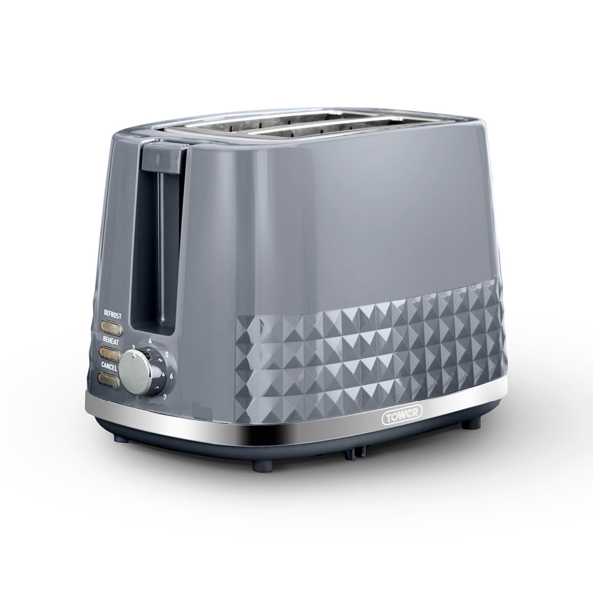 Tower T20082GRY Solitaire 2 Slice Toaster, Browning Control, 850W, Grey with Chrome Accents