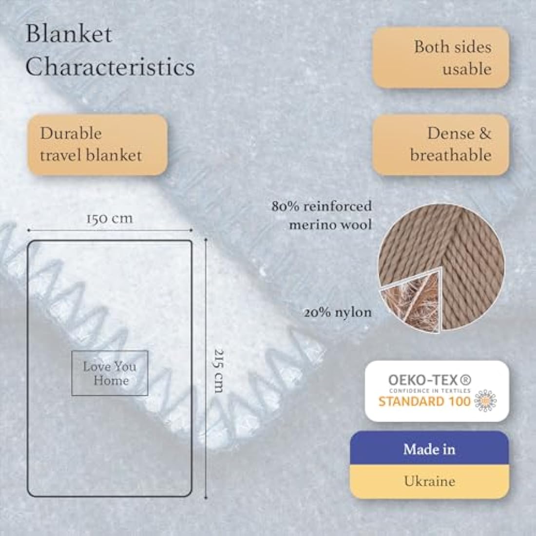 LYHome Travel Blanket - Extra Warm Picnic Throw, Bed Camping Outdoor Wool Blankets, Cozy Soft Throws, Military Army and Garden Outside Use (59x84 in | 150x215 cm | Light Blue - Blue Double-sided)