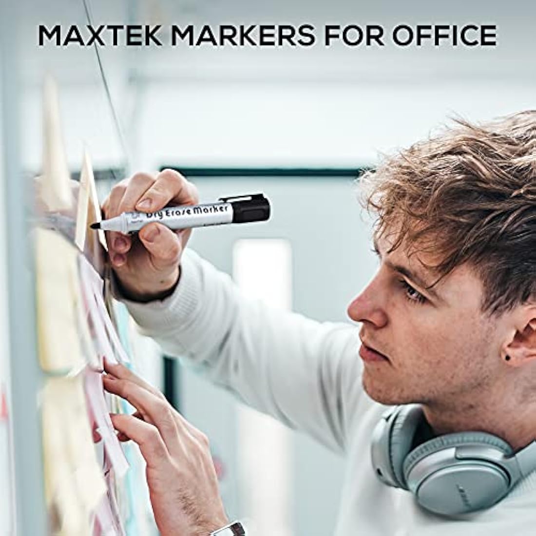 maxtek Whiteboard Pens Black, 12pcs Whiteboard Markers Dry Erase, Bullet Tip Dry Wipe Pens Low Odor for Office, Schools, Home