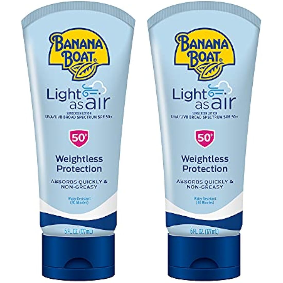 Banana Boat Light As Air Reef Friendly Broad Spectrum Sun Protection Lotion SPF 50 6oz Twin Pack