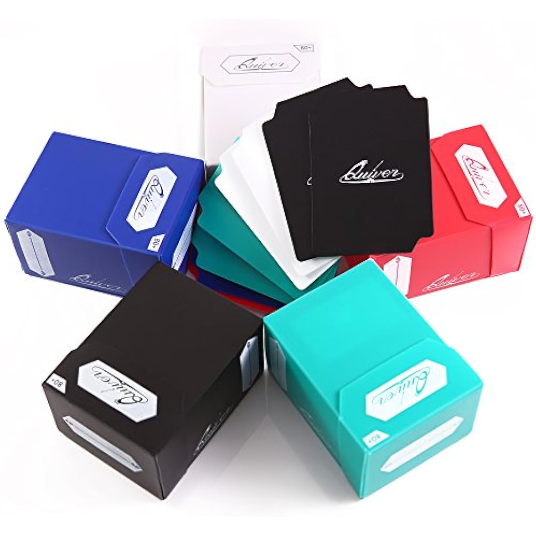 Quiver Time 80+ Standard Trading Card Deck Blocks Fits MTG Deck & Other TCG Cards - Set of 5 Commander Deck Box with 2 Dividers/Card Deck Box (White, Black, Blue, Red & Green)