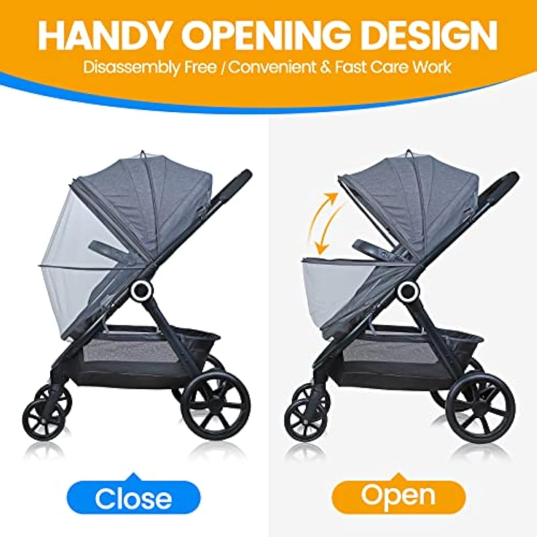 Orzbow Universal Baby Mosquito Net for Pushchair,Breathable Pram Fly Insect Bug Net with Two-way Zippers,Foldable & Stable Protection Cover for Car Seat,Buggy,Carrycot & Crib (Dark Grey)