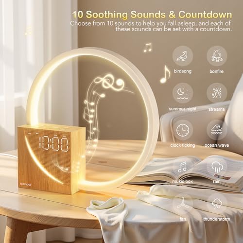 blonbar Bedside Lamp, Wake-Up Light,Touch Lamps Bedside with 10W USB Charging Port, 10 Smoothing Sound Table Lamp with 2 Alarm Clock, 3 Level Brightness,LED Night Light for Bedroom, Living Room