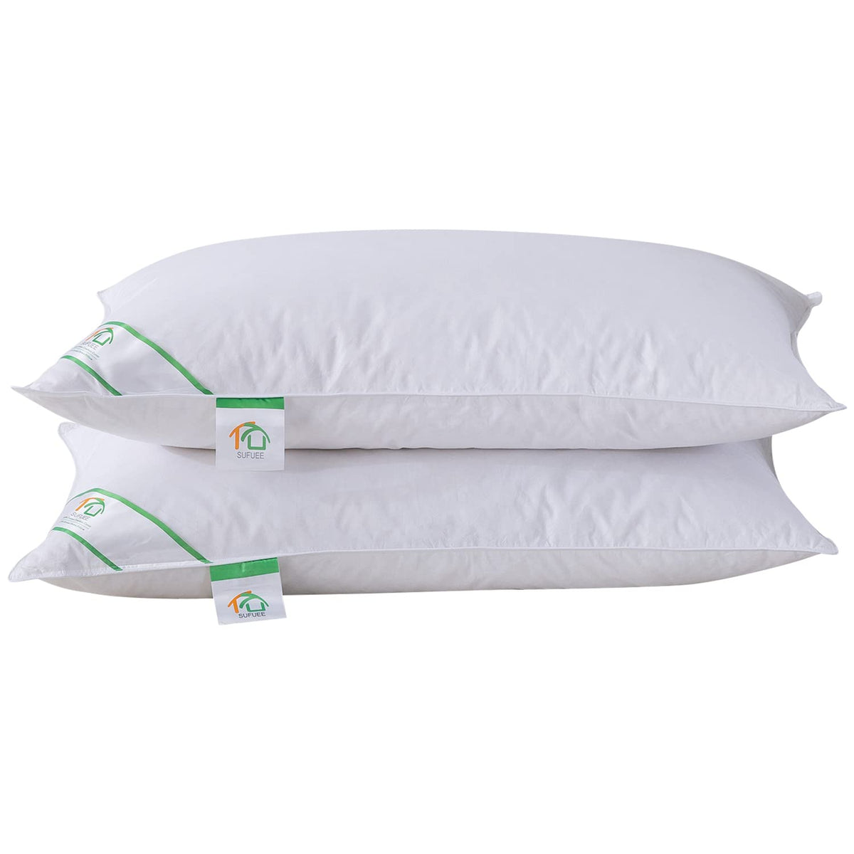 SUFUEE Goose Feather and Down Pillows Pair, Luxury Pillows with 100% Cotton Cover, Medium and Soft Firmness, Hotel Quality(48X74cm)