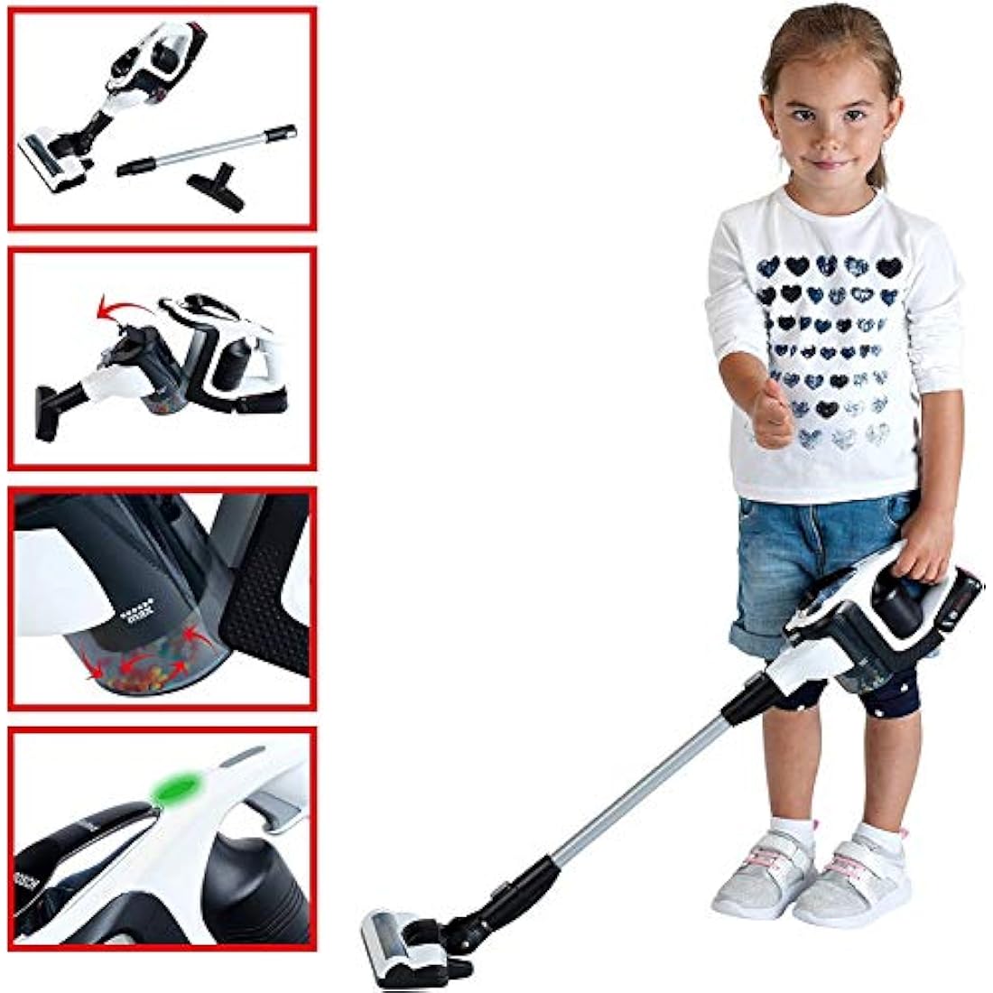 Theo Klein 6812 Bosch Unlimited Vacuum Cleaner I Battery-Powered Vacuum Cleaner with Suction and Sound Function I Dimensions: 16 cm x 16 cm x 80 cm I Toy for Children Aged 3 Years and Up