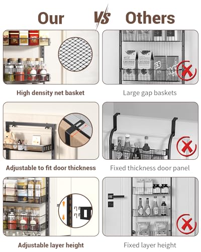 TOPWE Over Door Spice Rack, 6-Tier Adjustable Over the Door Storage, Pantry Door Organizer Shelves with Hook for Each Layer, Back Door Metal Hanging