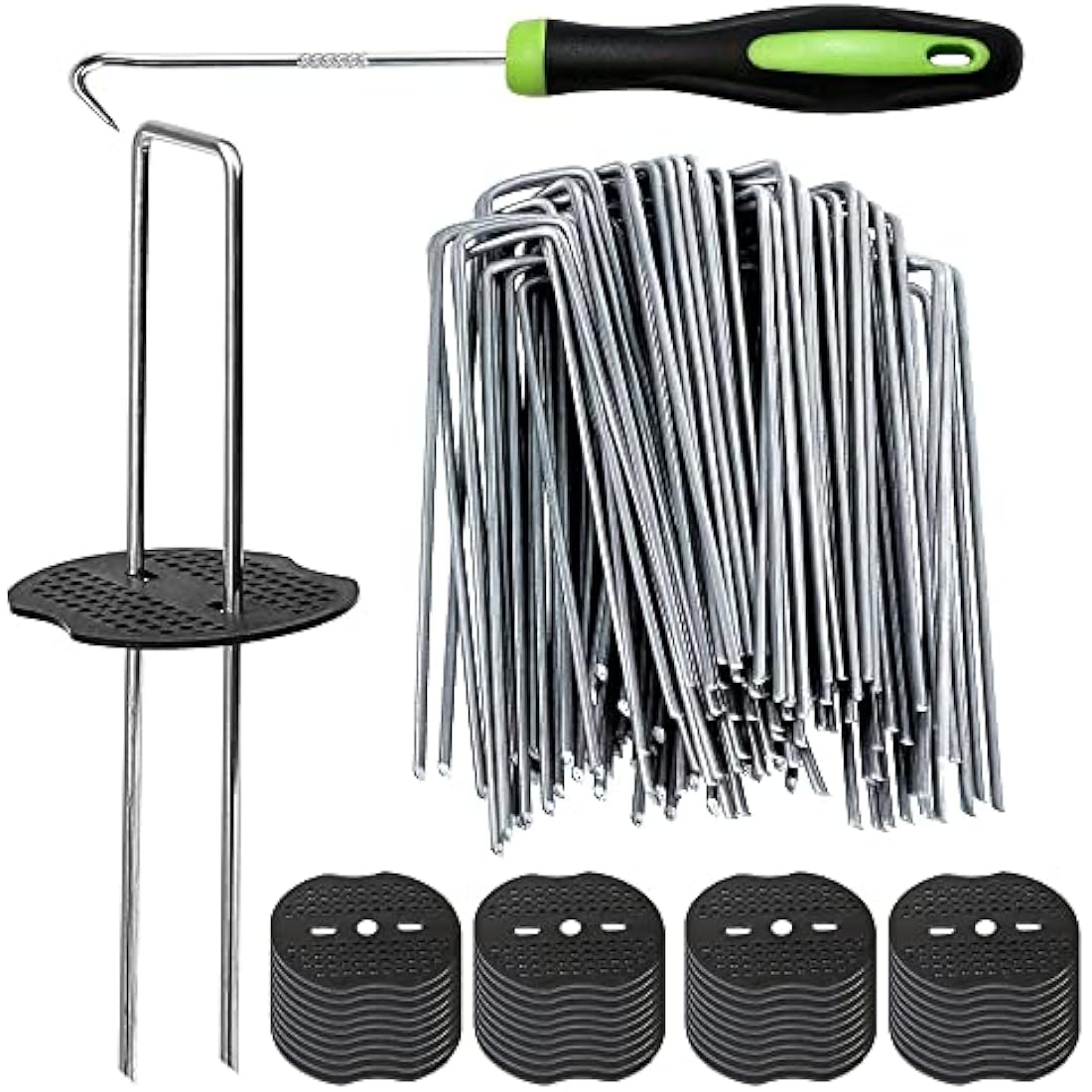 Bakulyor 200 Weed Control Membrane Pegs + 200 Buffer Washer, 6"/150mm Weed Mat Pegs