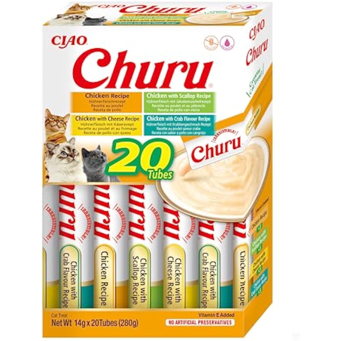 Churu by INABA Cat Treat - Chicken Variety Box - 1 Pack (20 x 14g total) / Soft & Creamy Cat Treat, Delicious & Healthy Snack, Purée Food Topper, Natural, Grain Free