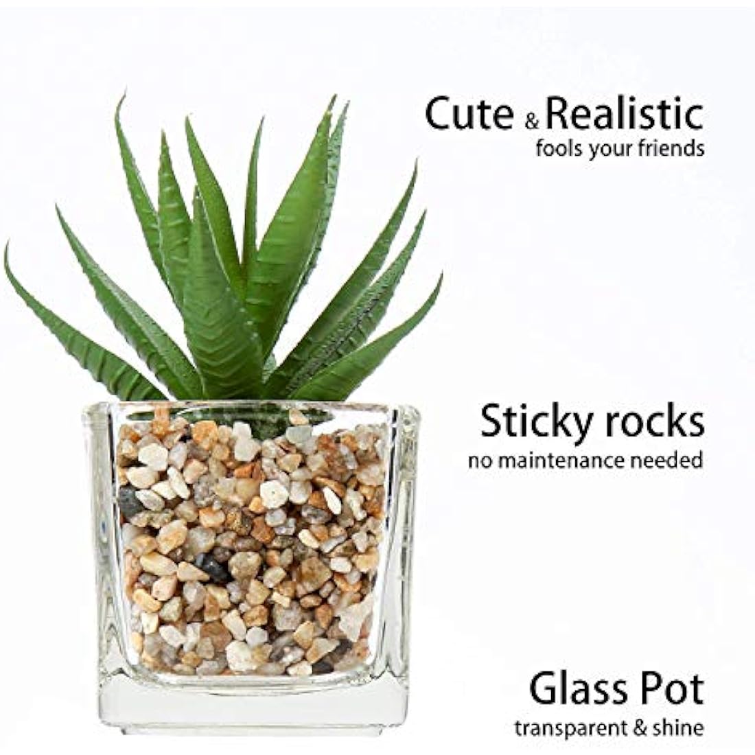 Briful Artificial Succulents Fake Succulent Plants, Set of 4 Small Fake Plants in Square Glass Pots Artificial Indoor Plants for Bathroom Bedroom Kitchen Home Decor