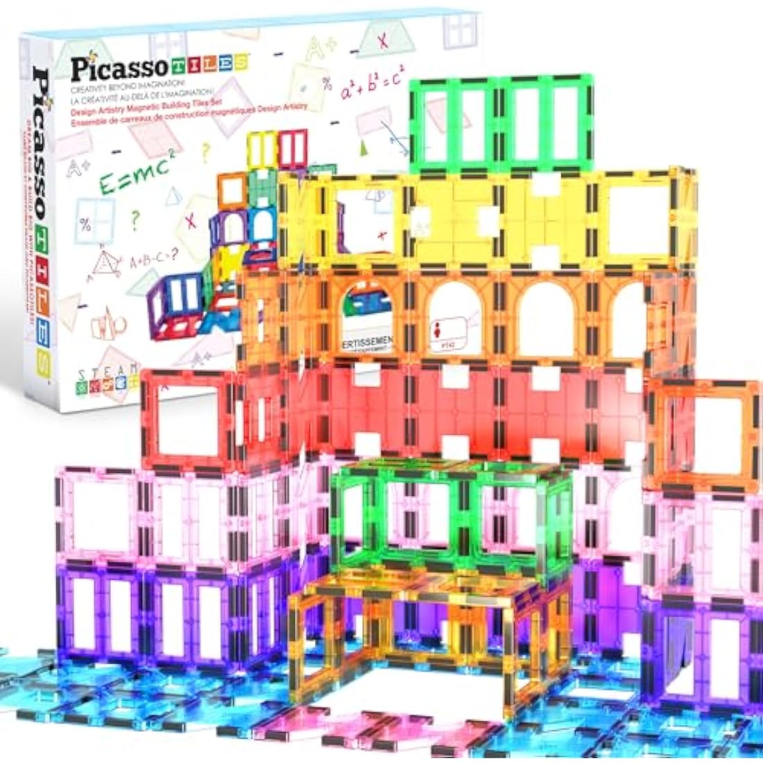 PicassoTiles PT42 Designer Artistry Kit 42pcs Set Magnet Building Tiles Clear Colour Magnetic 3D Building Block - Creativity Beyond Imagination! Educational, Inspirational, Conventional, Recreational