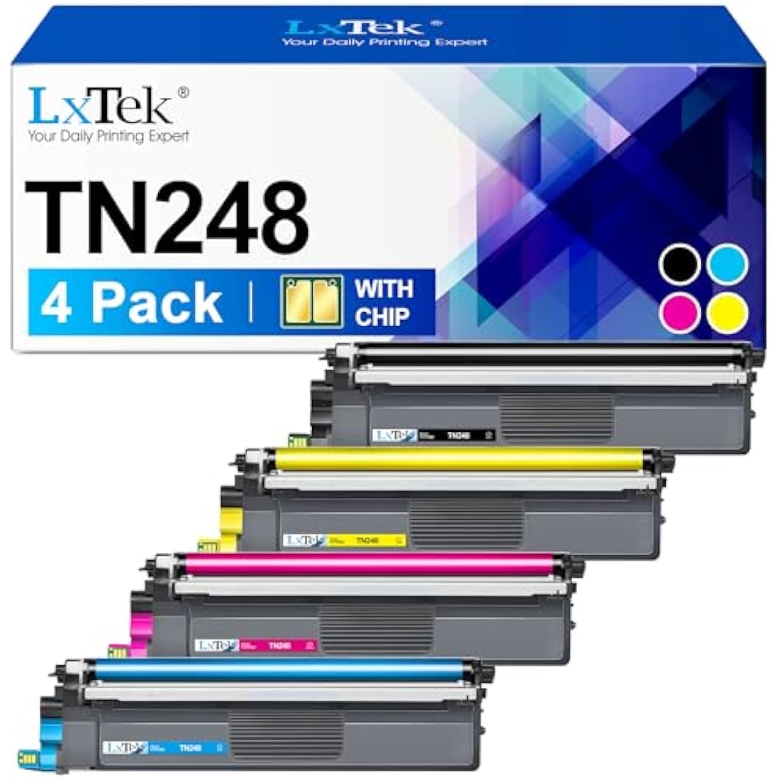 TN248 Toner Cartridges Compatible for Brother TN-248 Toner for Brother MFC-L3740CDWE MFC-L3760CDW HL-L3240CDW HL-L3220CWE DCP-L3560CDW MFC-L3740CDW MFC-L8390CDW DCP-L3520CDWE (B/C/M/Y, 4-Pack)