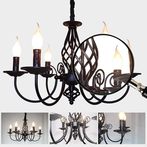 JIINOO Rustic Pendant Chandelier, French Country Vintage 6 Lights Chandeliers Farmhouse Pendant Light Fixture Height Adjustable Candle Wrought Iron Chandelier for Kitchen,Dining Room,Living Room,Foyer