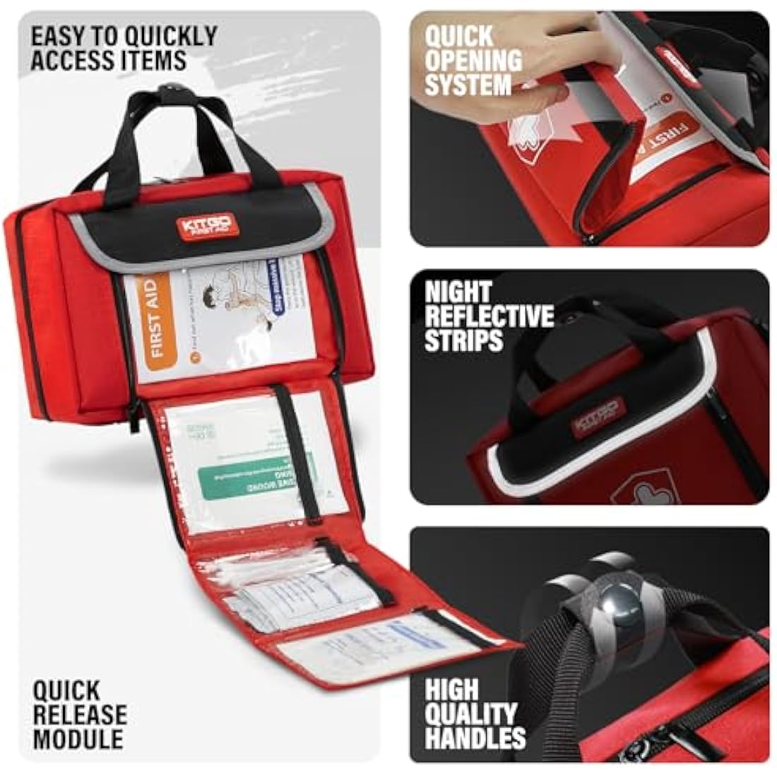 Kitgo Small First Aid Kit 214 Piece Any Emergencies, Ideal for Home, Survival, Camping, Hiking, Hunting, Office, Car, Outdoor (Red)