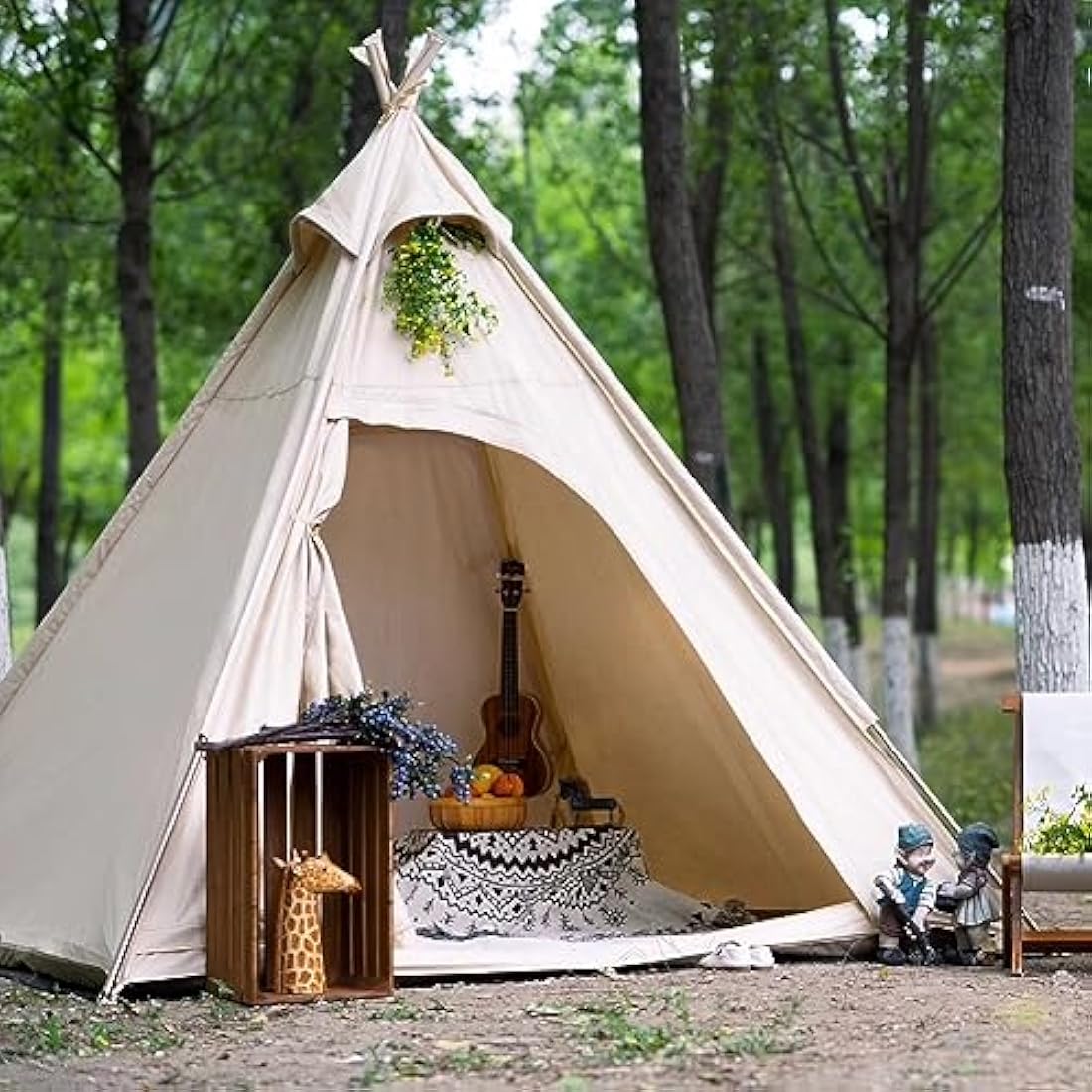 Three-Season Cotton Canvas Camping Indian Teepee Tent Pyramid Tent for 2 Person