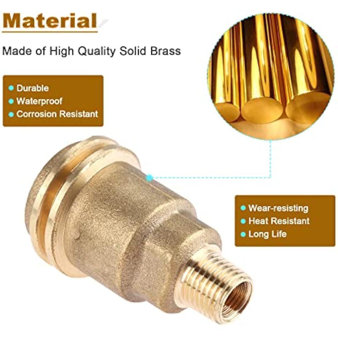 Brass QCC1 ACME Nut Propane Gas Fitting Adapter with 1/4 Inch Male Pipe Thread Solid Brass Outdoor Cooking Propane Adapter