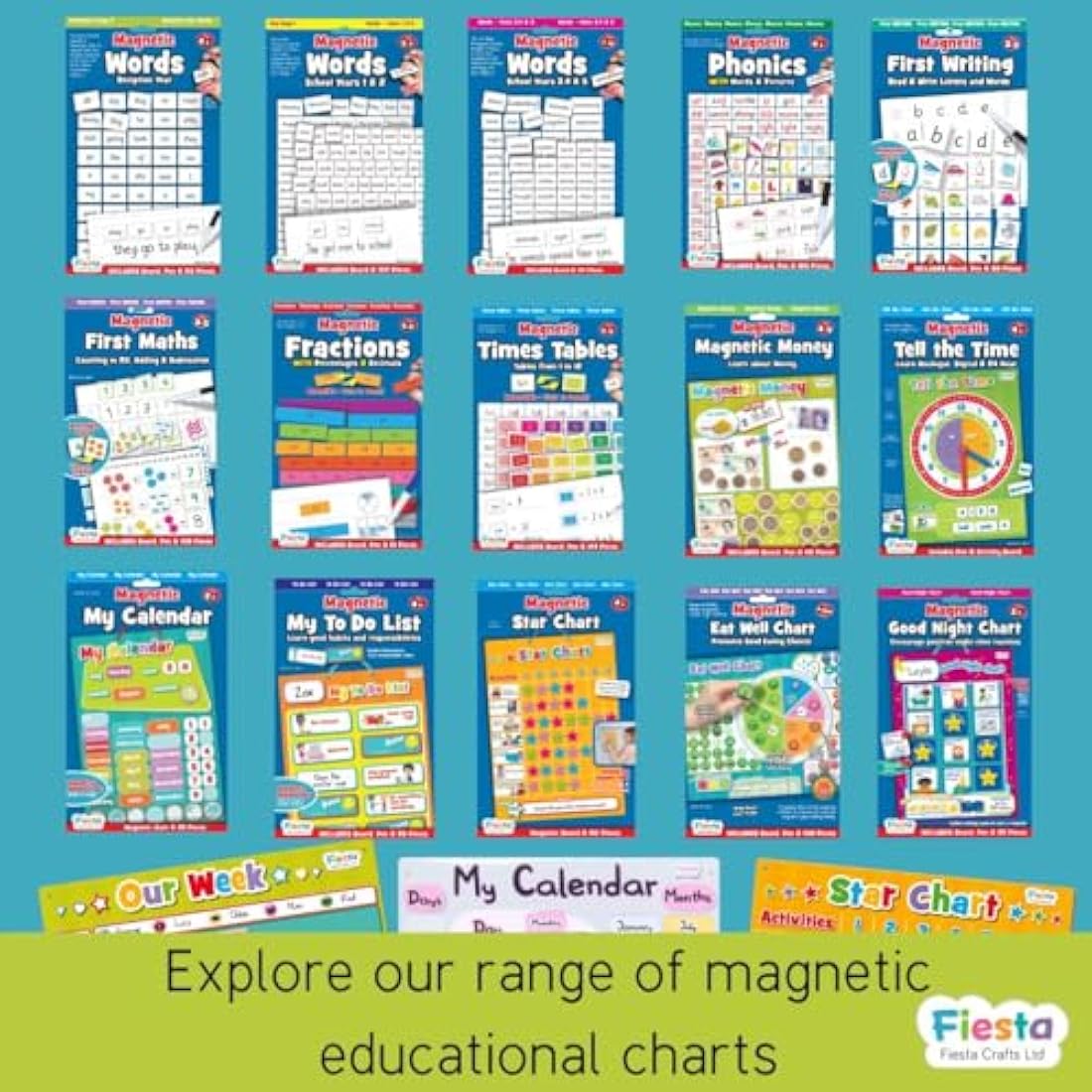 Magnetic Words Years 1 & 2 by Fiesta Crafts - Learning Resources - 160 word pieces & Magnetic Board - Early Development & Learning Toy. Ages 5+