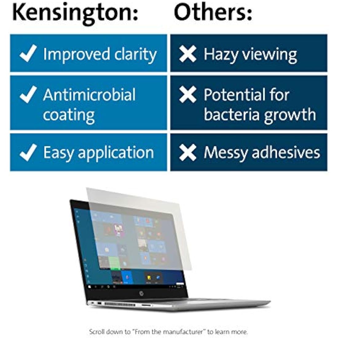 Kensington Anti Glare Laptop Screen Filter - Anti-Glare and Blue Light Reduction Laptop Filter for 14 inch Laptops, Glare & Reflection Reducing Screen Protector, Touch Screen Compatible (627553)